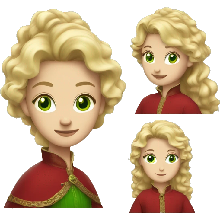 woman with wavy blonde hair, green eyes and red medieval dress  emoji