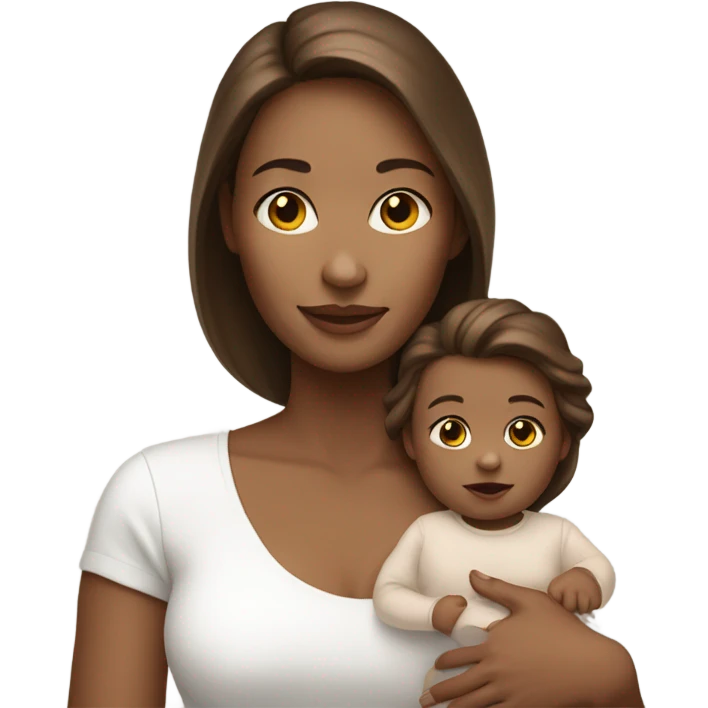 A white skinned mother with brown hair holding her white skin and brown hair baby girl emoji