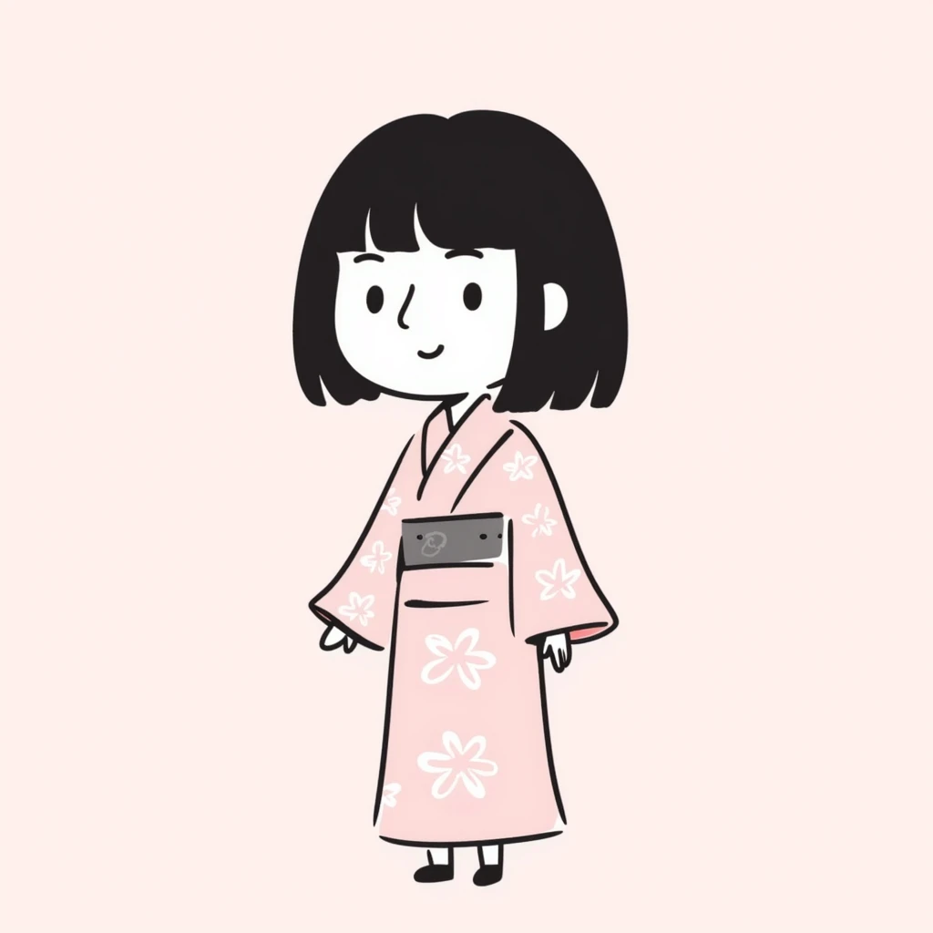 soft pastel Japanese hand-drawn chibi style sakura blossom, full-body, clean lines, with a gentle smile emoji
