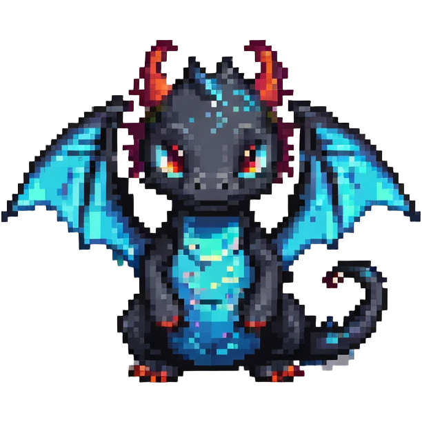 pixel art dragon with tiny wings, cute and expressive emoji