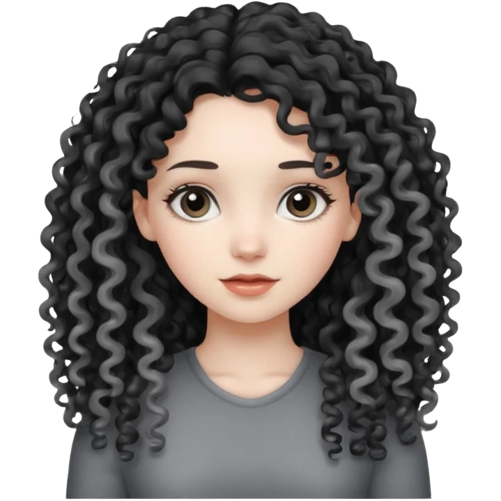 Young woman with black and gray curly.long hair
 emoji