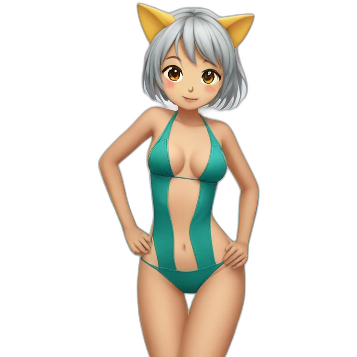 Anime hot catgirl swim suit big b00bs emoji