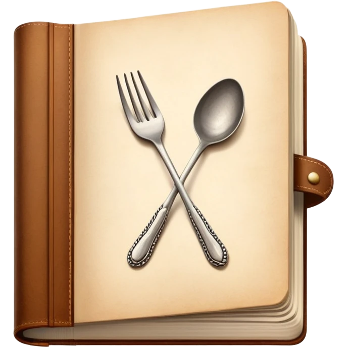 Cookbook with crossed fork and spoon emblem on its cover, recipe collection emoji