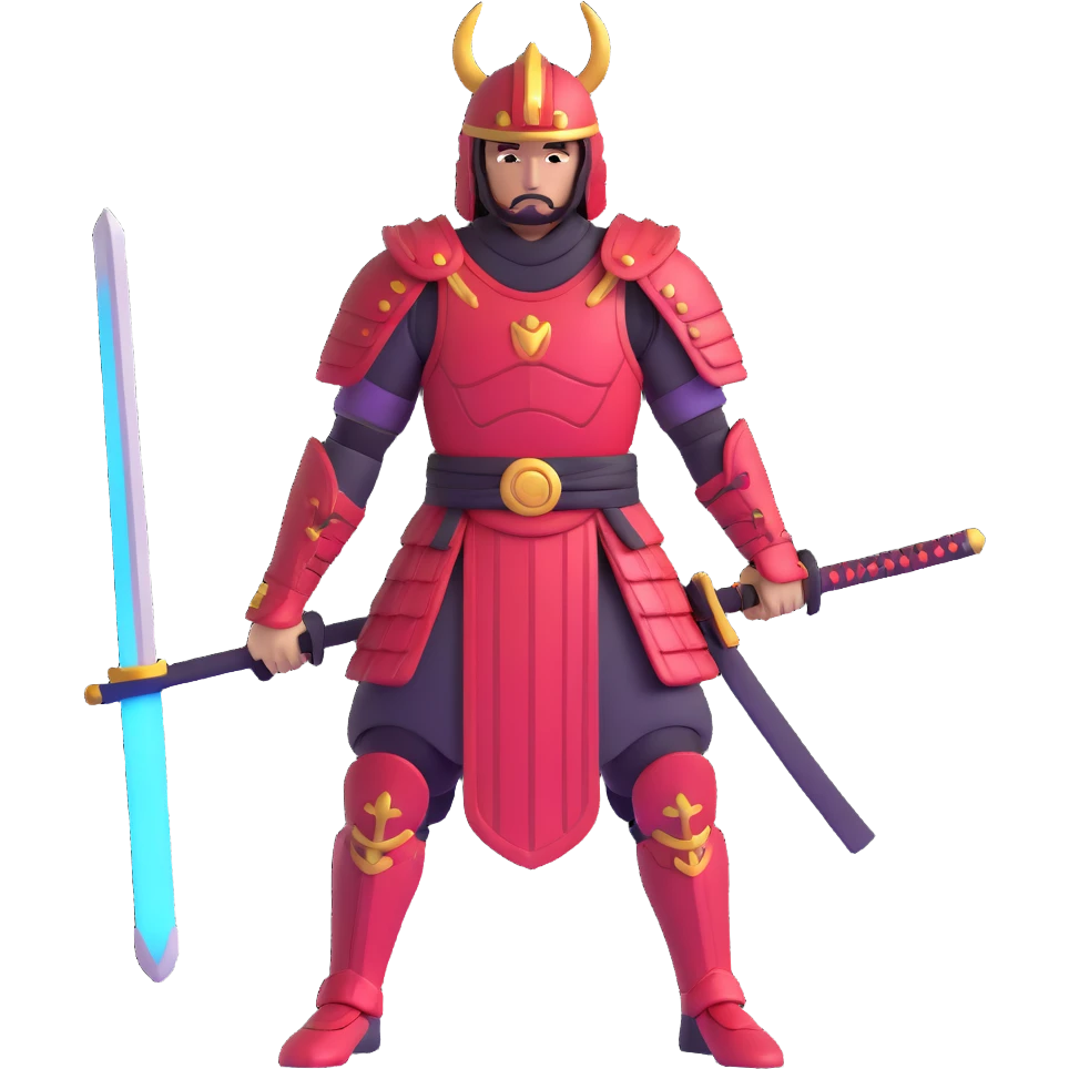 male warrior in samurai armor with glowing halo, nomadic traveler emoji