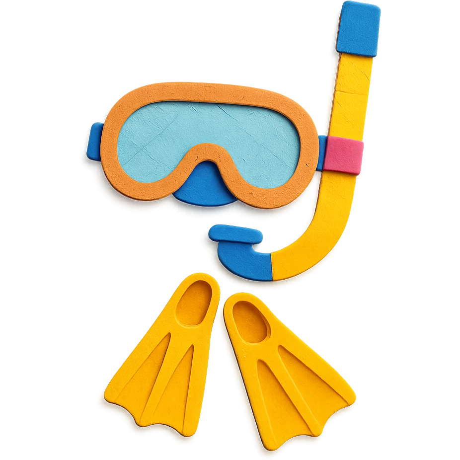 colorful and playful snorkel and flippers in paper-craft style emoji