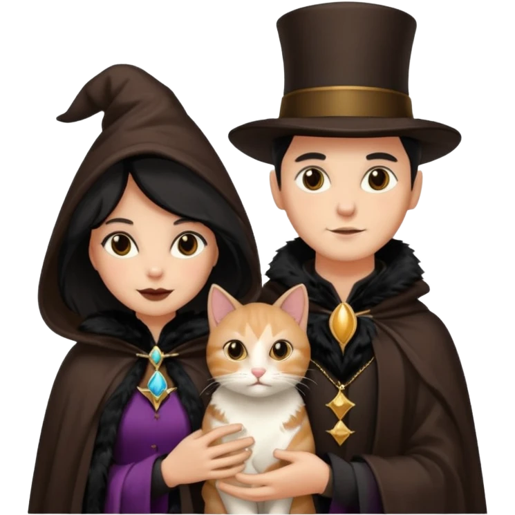 magician couple and their pet cat emoji