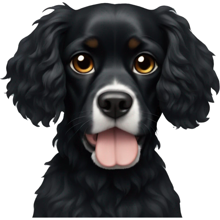 Small completely black king spaniel with black fur on his whole face and white fur on chest emoji