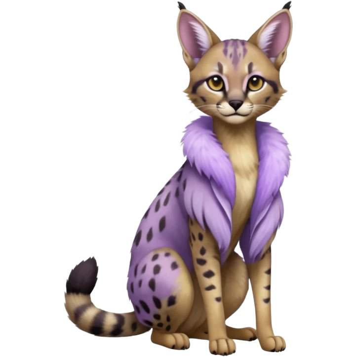 Realistic wild real life dark floral pastel-lilac-violet-lavender caracal-serval-civet-genet-hybrid-animal-Fakémon-fursona photo IRL outside (full body) emoji