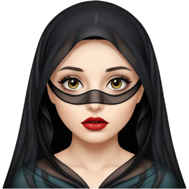 Female figure lifting sheer black veil from her lips, forbidden intimacy emoji