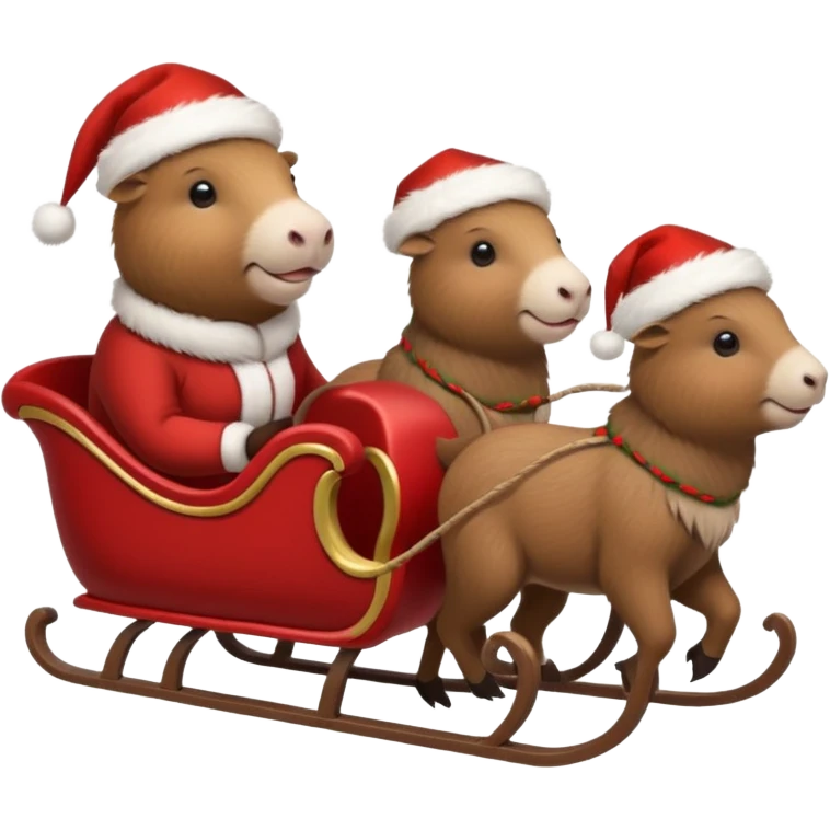  capybaras pulling a sleigh with santa hats emoji