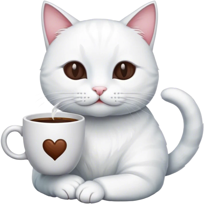 white cat with a coffee emoji