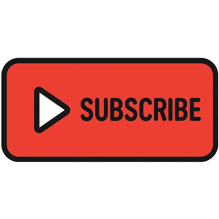 YouTube subscribe button, minimalist, red rectangle, white play icon, simple 'Subscribe' label emoji