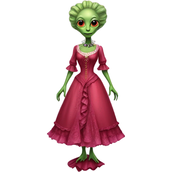 "green alien woman" galora in red pink Victorian dress elegant, full body emoji