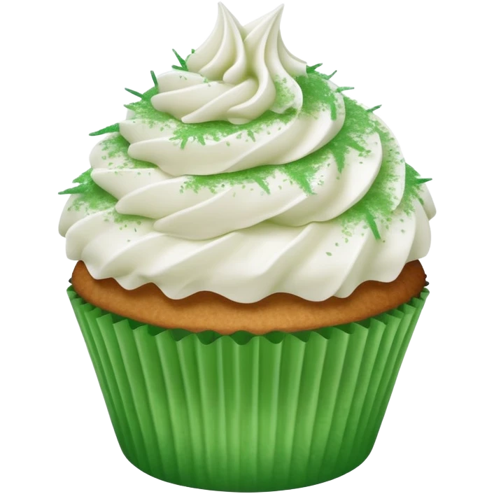 Shredded coconut cupcake with white frosting dusted with green sugar  emoji