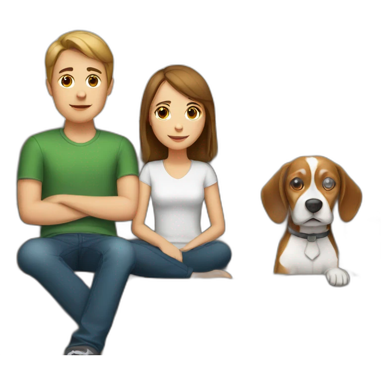 Brown hair White boy and girl and beagle Sit on couch emoji