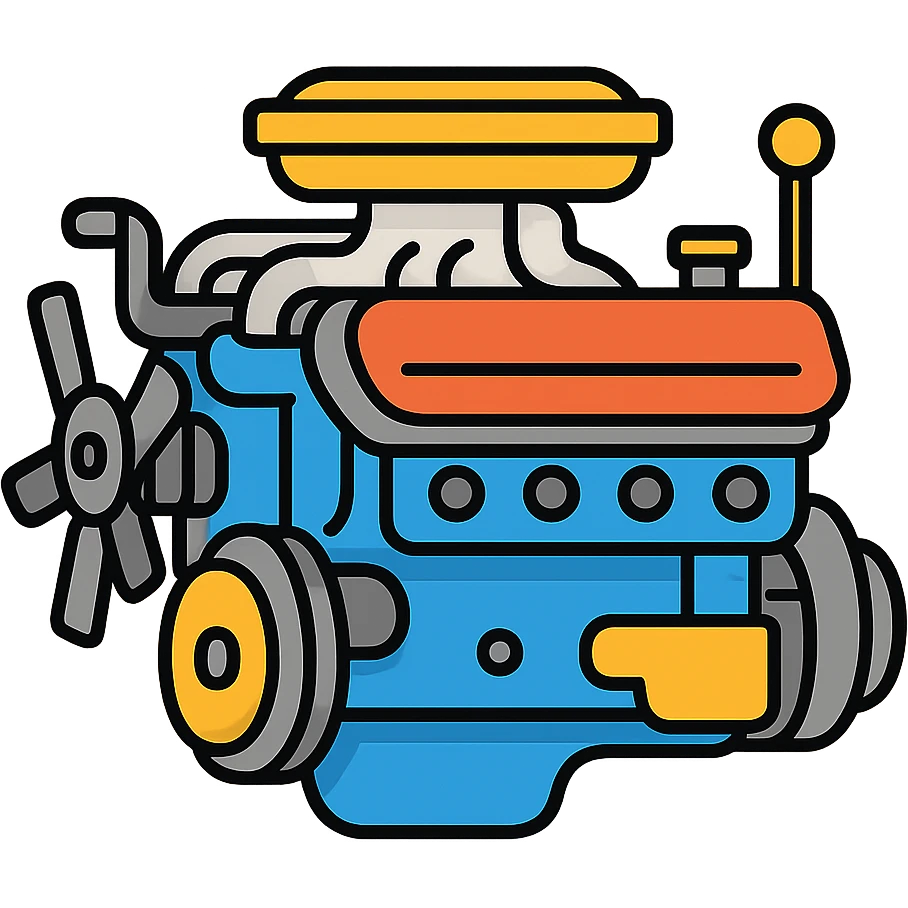 Detailed ZIL-130 V8 truck engine with visible components, Soviet design, mechanical parts emoji
