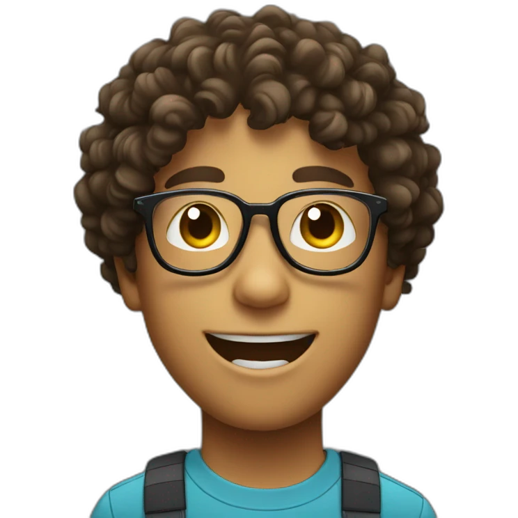 a boy with curly hair and glasses enjoying the music he is listening to emoji