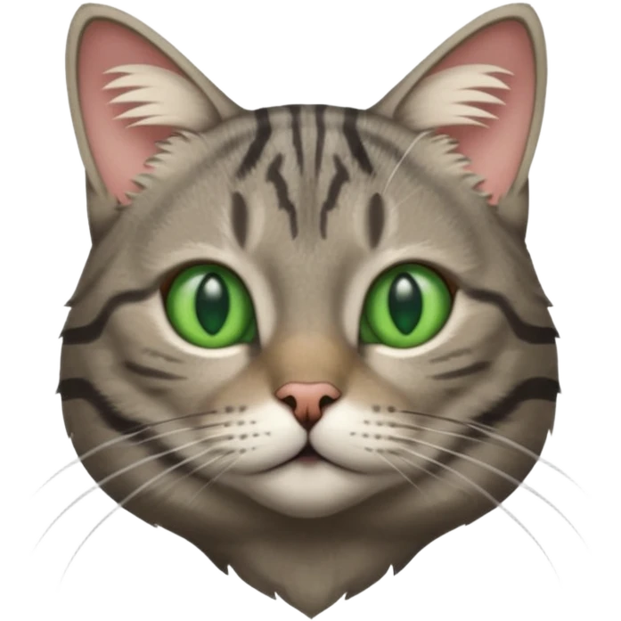 A high-resolution photo-realistic digital illustration of a grey tabby cat, chest upward emoji