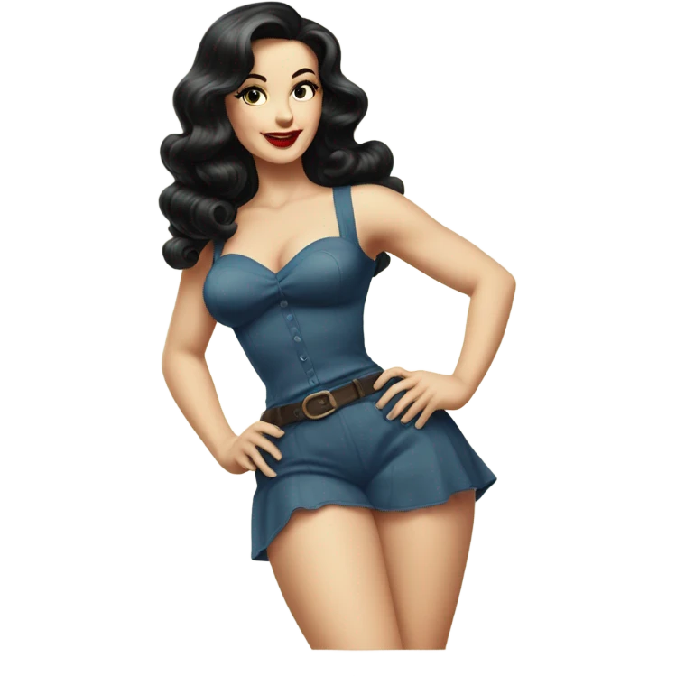 Caucasian Vintage Pinup, full body, with long dark hair emoji