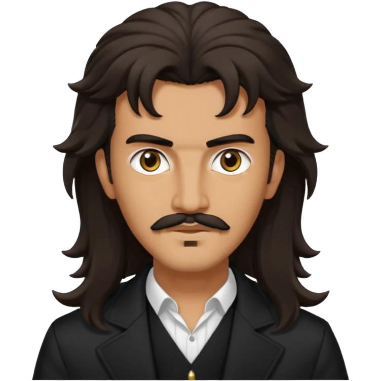 Tedros from The Idol with dark brown long hair and thin mustache, tan skin, black outfit emoji