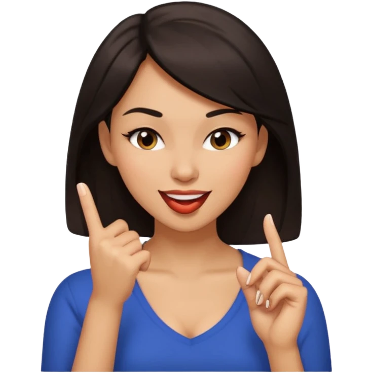 black slighty browin hair light brown skin woman, flirtatious gesture, biting her finger and winking emoji emoji