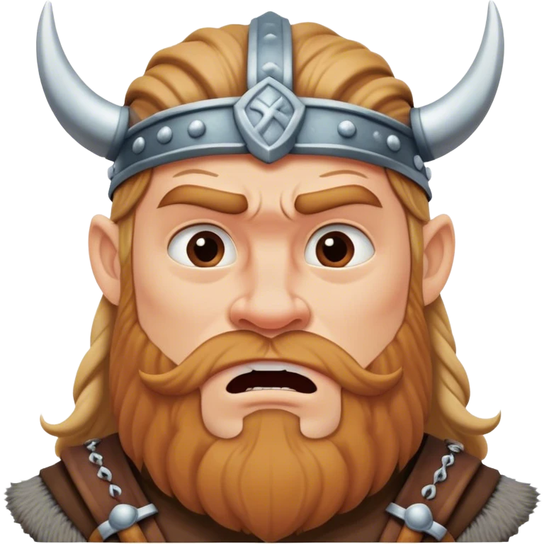 surprised viking face with furrowed brows, looking up with hand on chin. emoji
