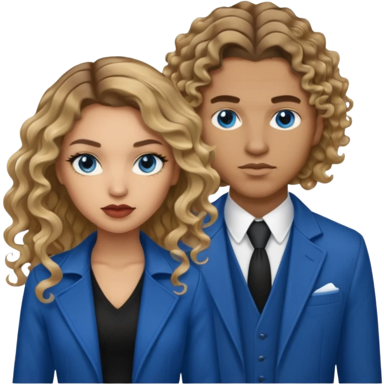 A light skinned gangster couple. She has brown blonde balayage and long curls. He has brown hair and a fade haircut. Both blue eyes emoji