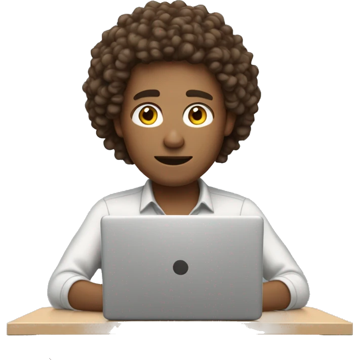man with skin tone 4, brown course curly hair working on computer in focus mode emoji