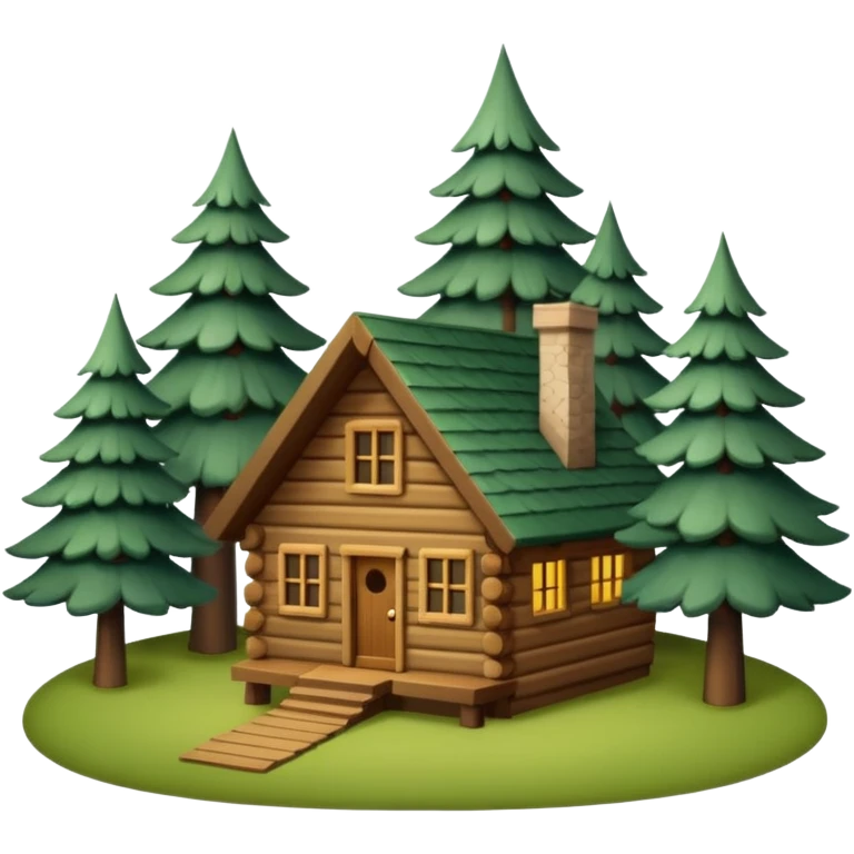 cabin in the woods, surrounded by pines emoji
