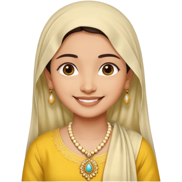 generate an ios genmoji in a bratz style of a fair beautiful indian girl wearing a casual kurti (yellow) with dupatta around her neck in white emoji