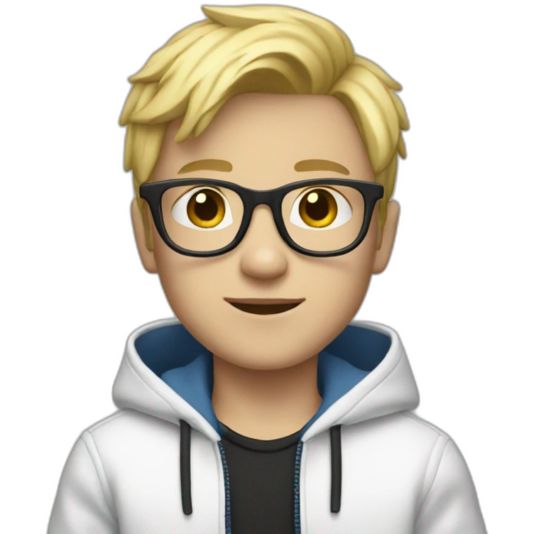 Blond boy with blue glasses and Black shoes and a white hoodie and jeans emoji