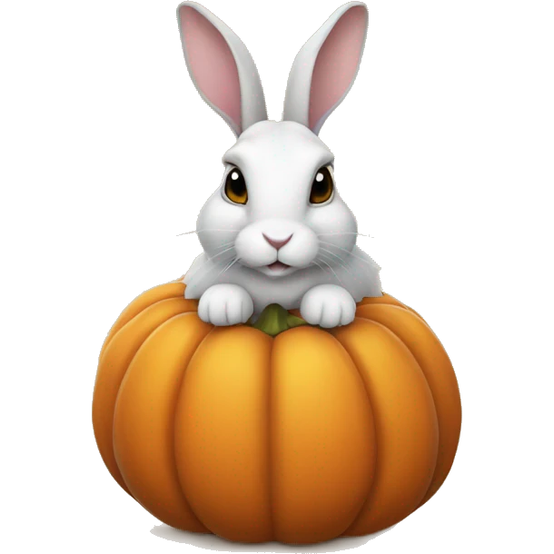 Realistic rabbit in pumpkin autumn emoji