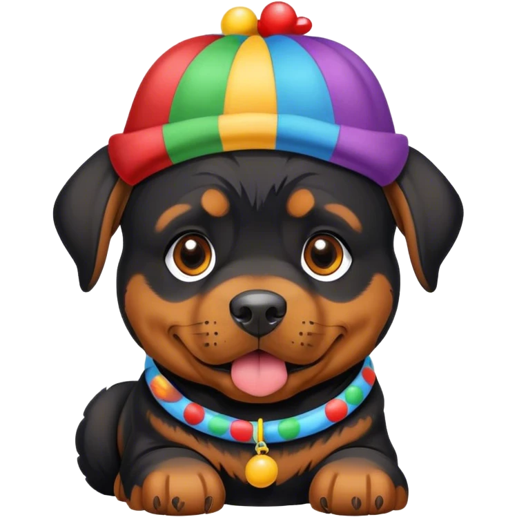 Rottweiler puppy wearing a Clown hat. emoji