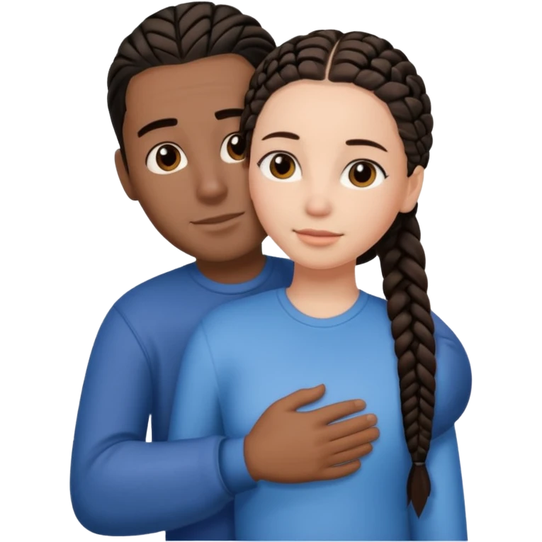 brunette girl with straight hair and medium toned guy with black cornrows hair hugging emoji