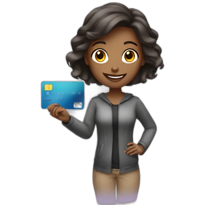Girl with a credit card in front her comouter emoji