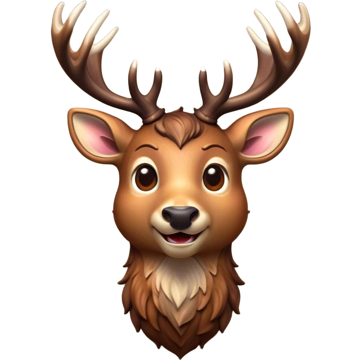 Cinematic Comical Deer Portrait Emoji, Head tilted dramatically with an exaggeratedly amused expression, featuring a sleek dappled Fur and whimsically contorted antlers, wide, expressive eyes filled with playful disbelief, Simplified yet hilariously expressive features, highly detailed, glowing with a slightly sassy glow, high shine, dramatic yet playful, stylized with an air of cheeky woodland mischief, bright and endearing, soft glowing outline, capturing the essence of a spirited and over-the-top deer, so meme-worthy it feels like it could side-eye its way into forest folklore instantly! emoji