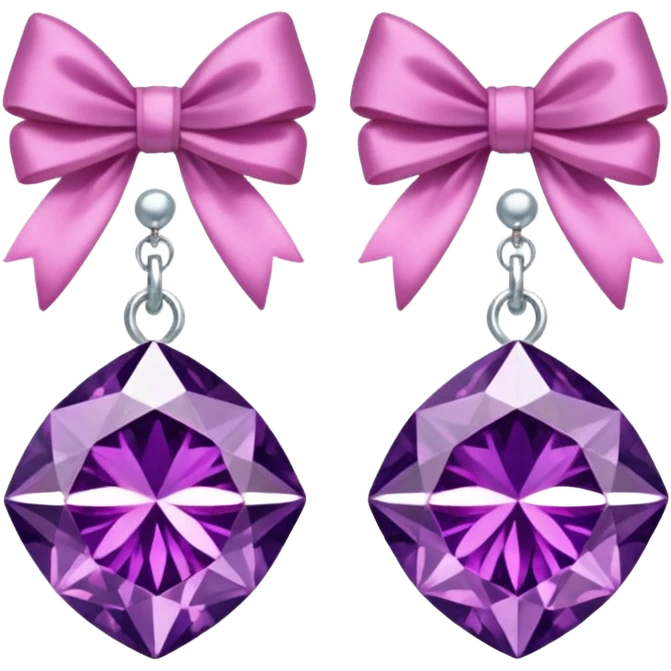 purple diamond earrings with a pink bow emoji