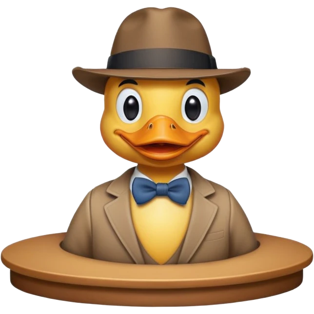 duck with a fedora, on a comedy stage, smiling emoji