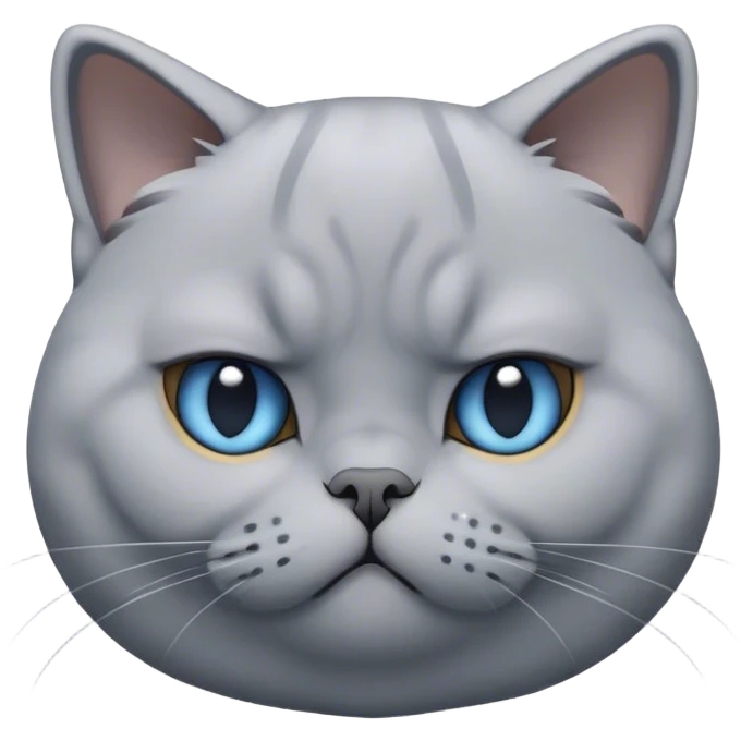 Cinematic Bored Grey British Shorthair Cat Portrait Emoji, Head tilted with a scrunched, utterly disinterested expression, sleek soft grey fur with subtle blue undertones, Simplified yet sharp features, highly detailed, glowing with a dull, indifferent glow, high shine, poised but exuding a sense of boredom, stylized with an air of subtle annoyance, focused yet clearly uninterested, soft glowing outline, capturing the essence of a bored yet adorably snarky kitty, so lifelike it feels like it could roll its eyes and sigh dramatically at any moment! emoji