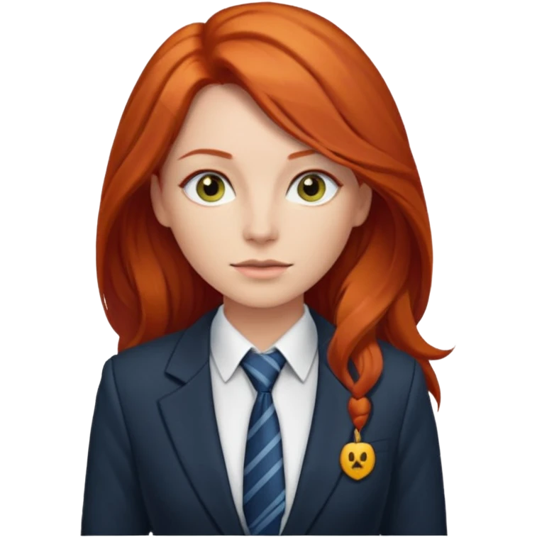 long red haired woman with tie, t-shirt and blazer emoji