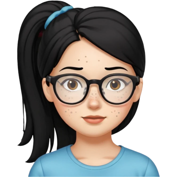 안경 쓰고있는 검은색 머리 한쪽만 포니테일하고 잇는 여자애를 그려줘 주근깨도 좀더 못생기게 emoji