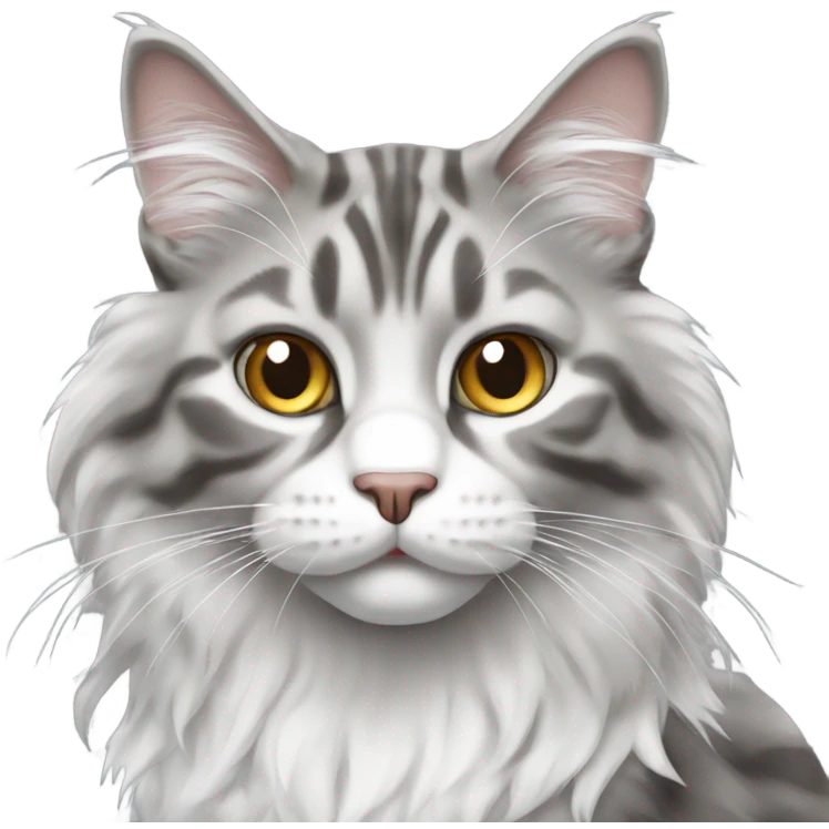 Main coon cat white gray emoji