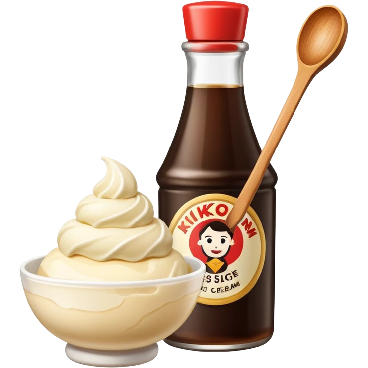Kikkoman soy sauce bottle next to ice cream. emoji