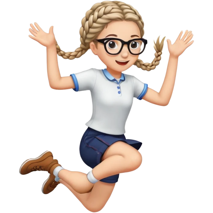 Girl with braids and glasses jumping emoji