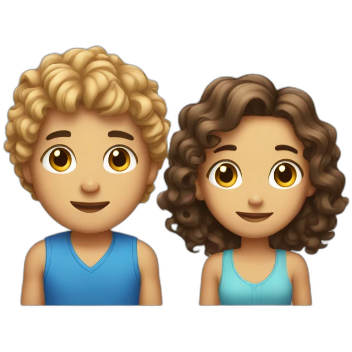 short hair boy with long hair girl with curly dog emoji