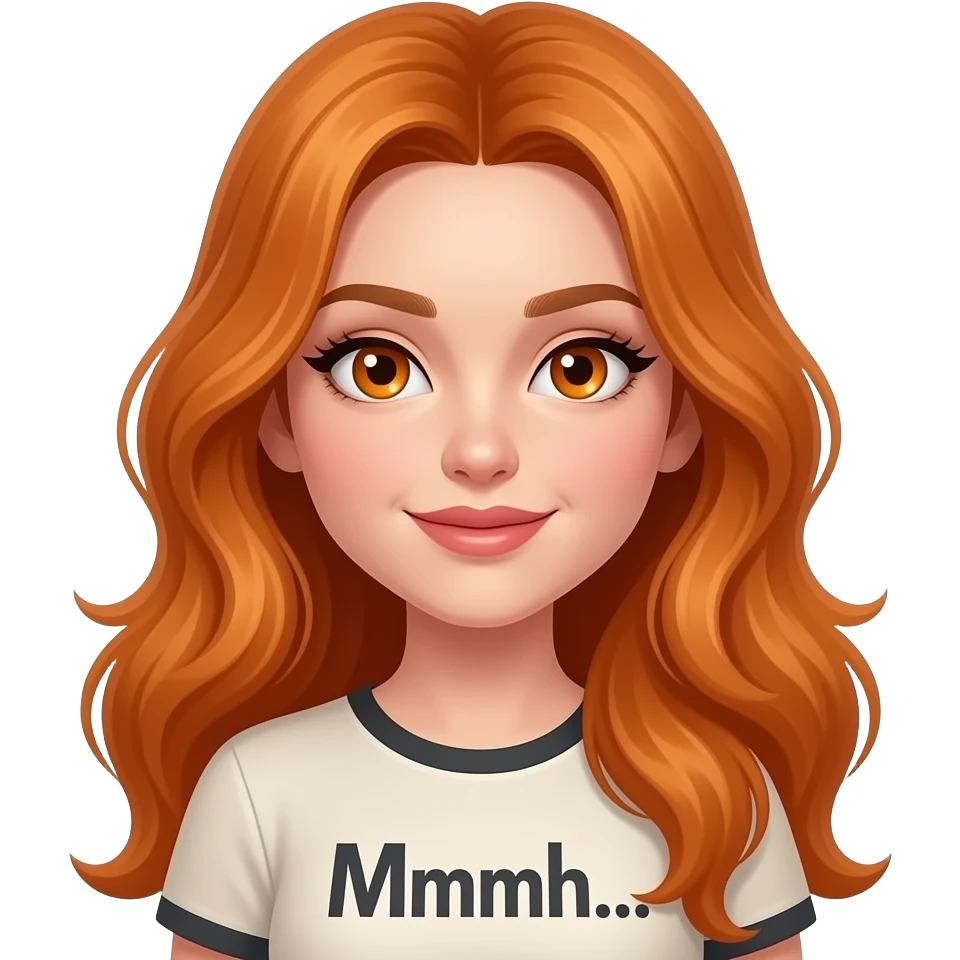 sexy girl with overlong ginger hair and ginger eyes a top with Mmmh... written on it emoji