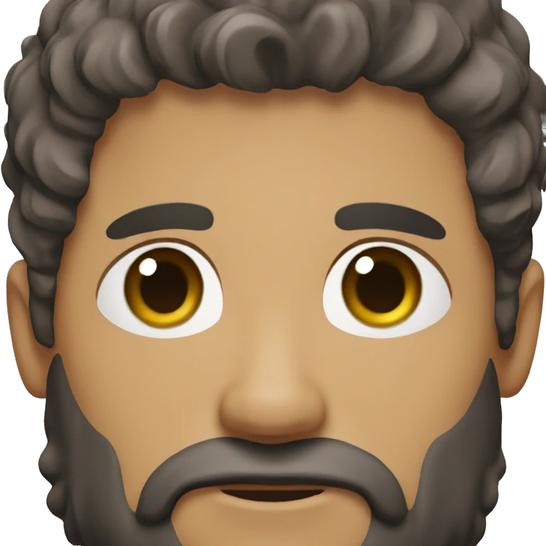a light brown-skinned man with short, thick hair that is mostly black with a little grey, green eyes and a black beard emoji