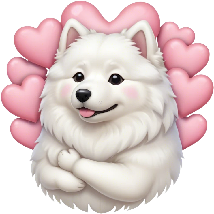 samoyed hug with pastel hearts emoji