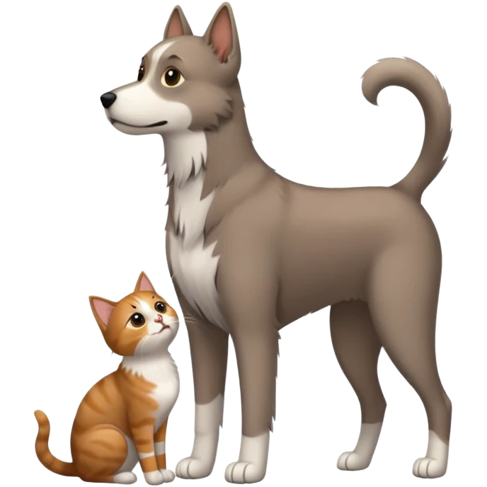 Tall dog small cat looking at each other emoji