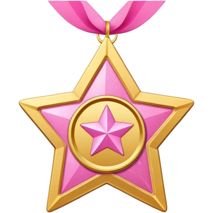a glittery golden star-shaped medal with a soft cardboard texture, featuring a pink number 1 in the center with the text  emoji